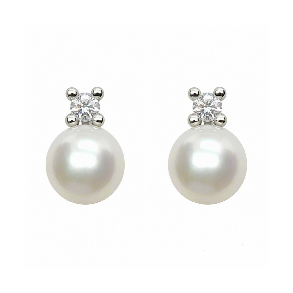 Pendientes tú y yo, oro blanco con diamantes y perlas