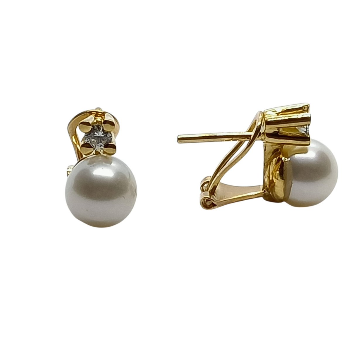 Pendientes tú y yo, oro amarillo con diamantes y perlas