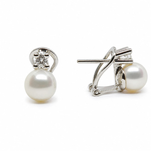 Pendientes tú y yo, oro blanco con diamantes y perlas