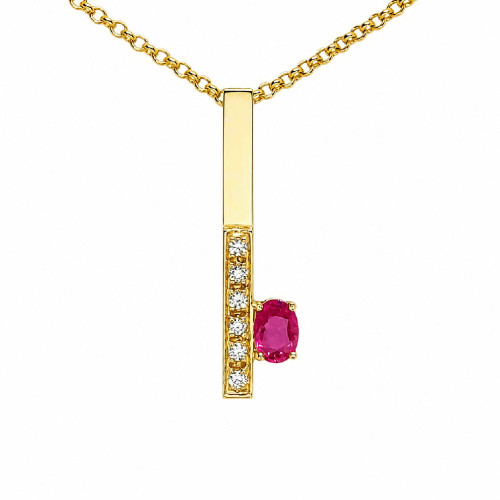 Colgante de oro amarillo con diamantes y rubí