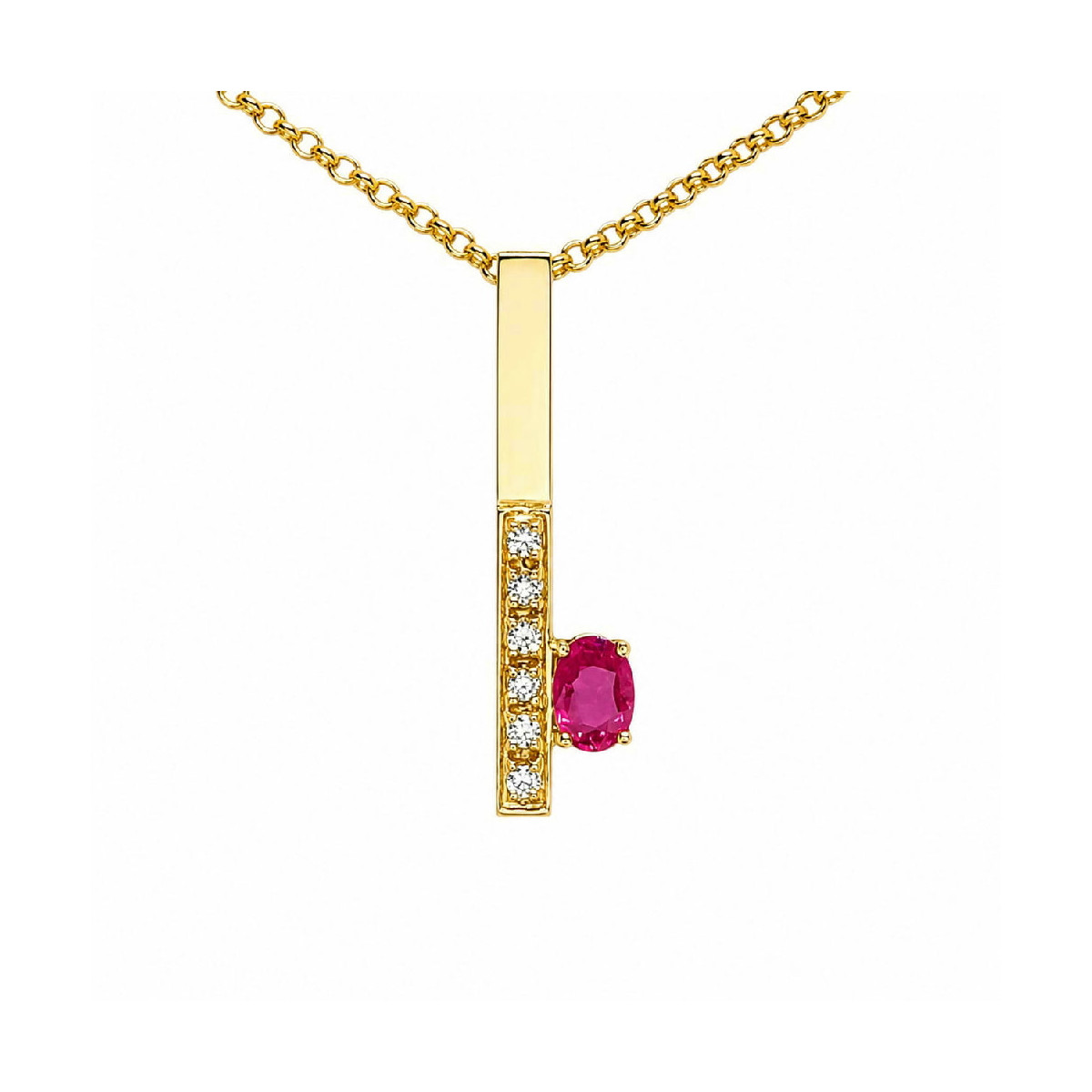 Colgante de oro amarillo con diamantes y rubí