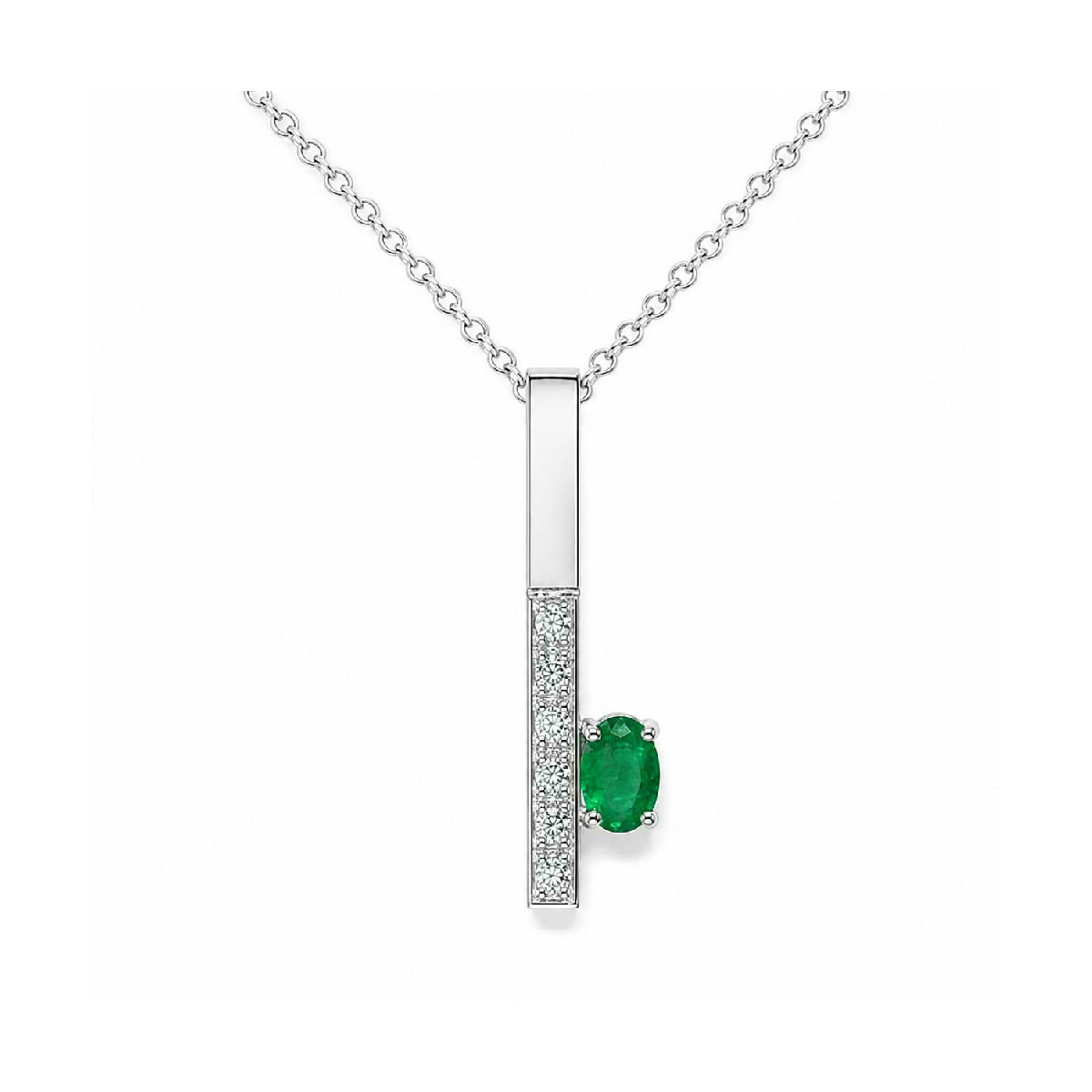 Colgante de oro blanco con diamantes y esmeralda