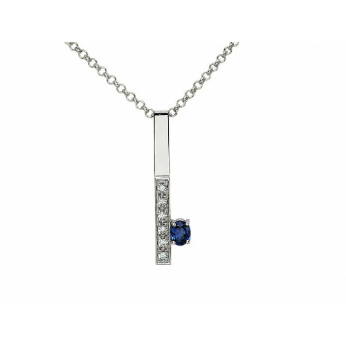 Colgante de oro blanco con diamantes y zafiro