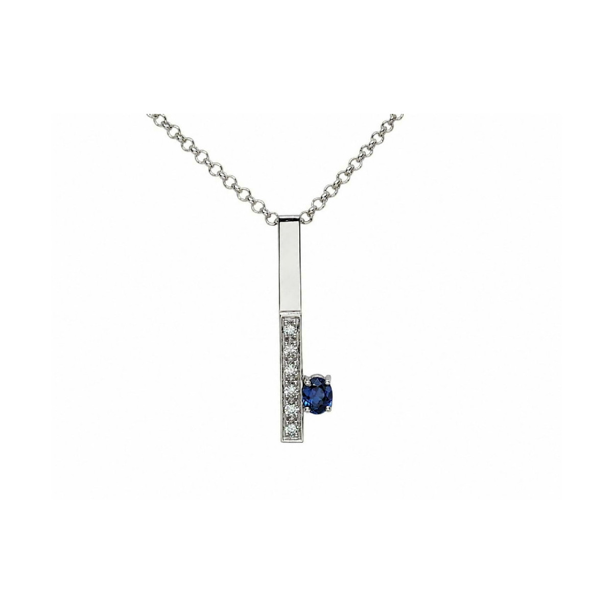 Colgante de oro blanco con diamantes y zafiro