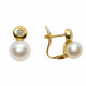 Pendientes de oro amarillo estilo Tú y Yo con Perla natural cultivada y diamante Pendientes de oro amarillo estilo Tú y Yo con Perla natural cultivada y diamante