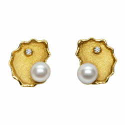 Pendientes de oro amarillo con perlas y diamantes