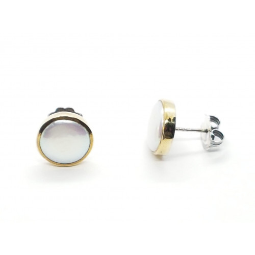 Pendientes de plata y oro con perla