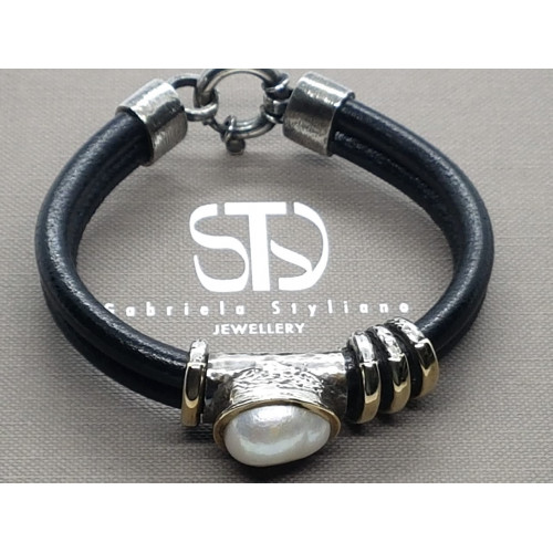 Pulsera de plata y oro con perla