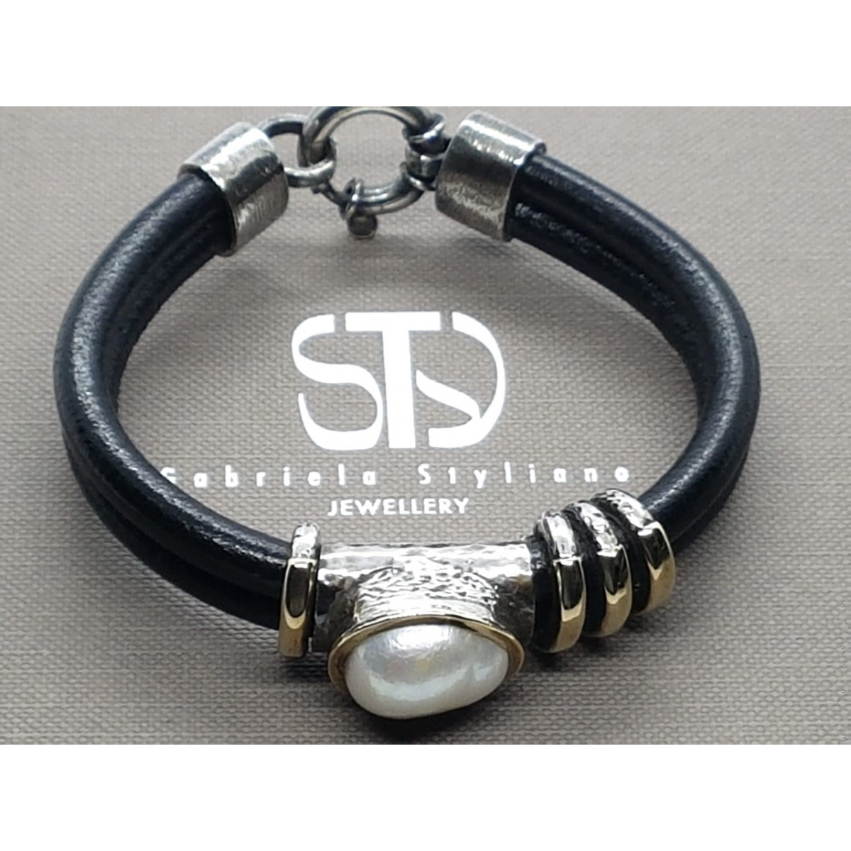 Pulsera de plata y oro con perla