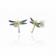 Pendientes de plata con esmalte con forma de libélula