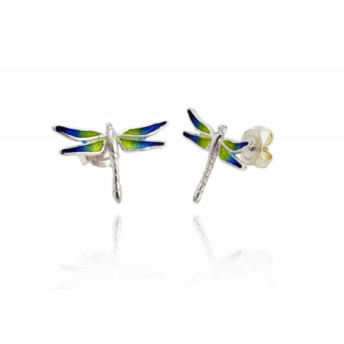 Pendientes de plata con esmalte con forma de libélula