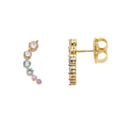 Pendientes trepadores de plata chapados y con circonitas de colores
