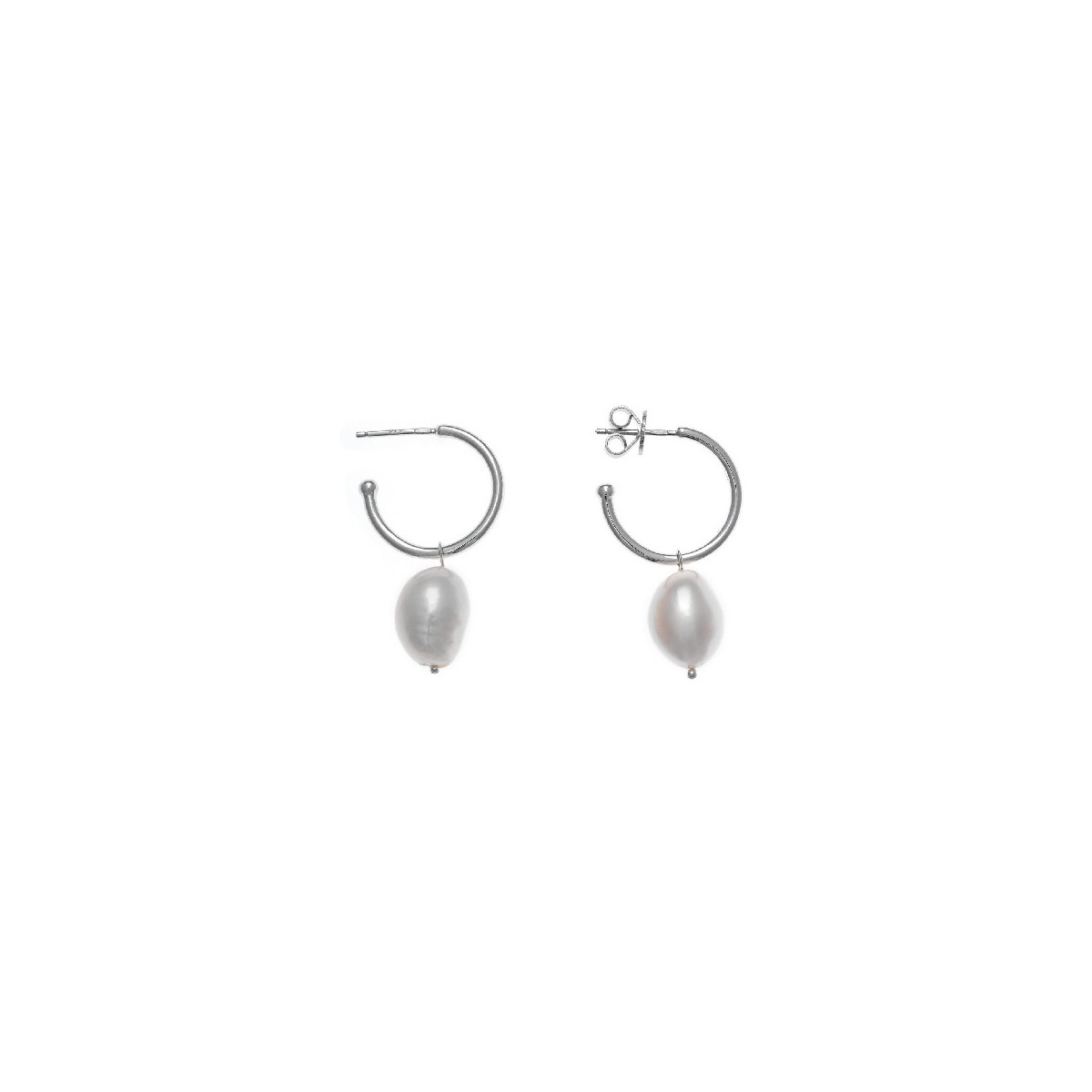 Pendientes de plata con forma de aros y perlas naturales
