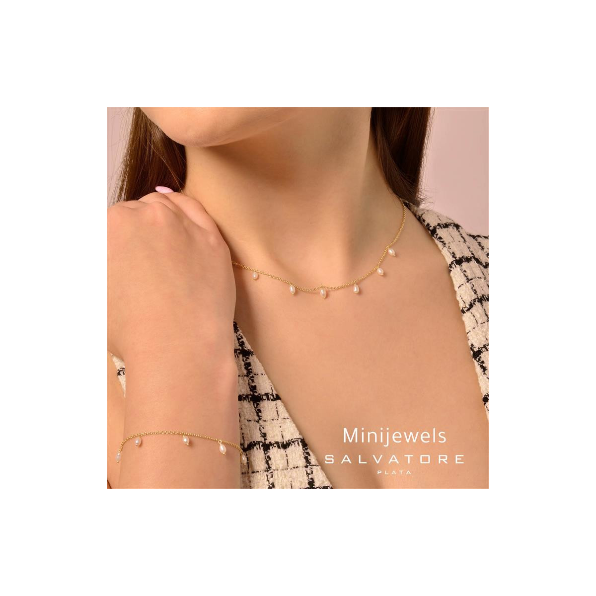Pulsera de plata chapada con perlas naturales
