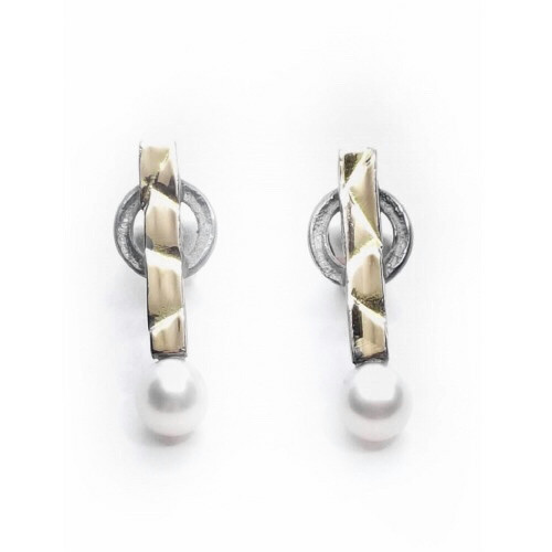 Pendientes de plata y oro perlas naturales cultivadas