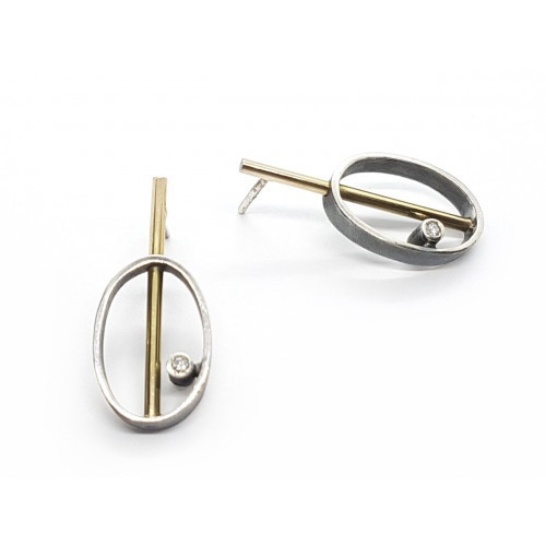 Pendientes de plata y oro con diamantes
