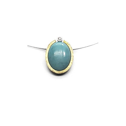 Colgante de plata y oro con diamante y amazonita