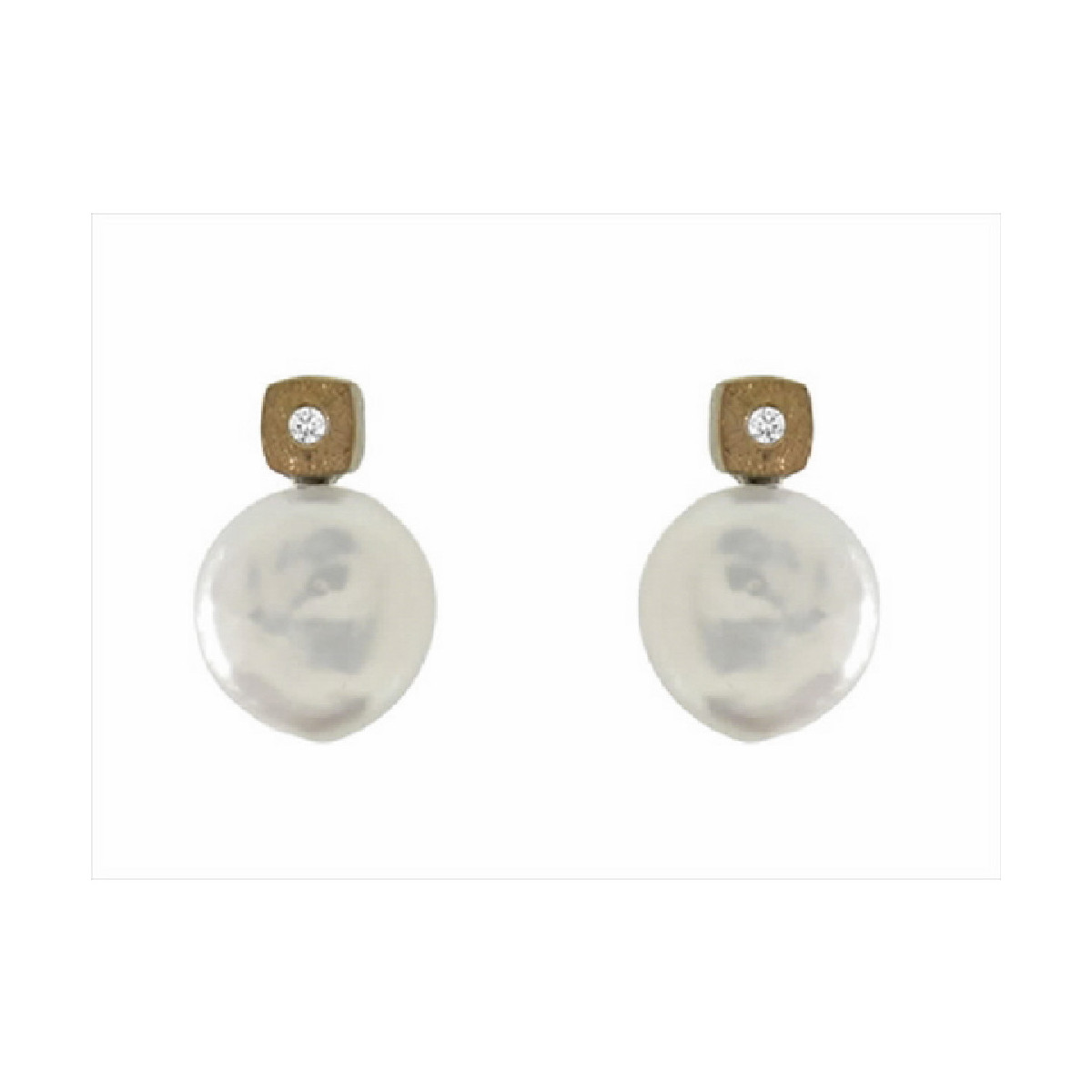 Pendientes de plata y oro con perla natural cultivada y diamante
