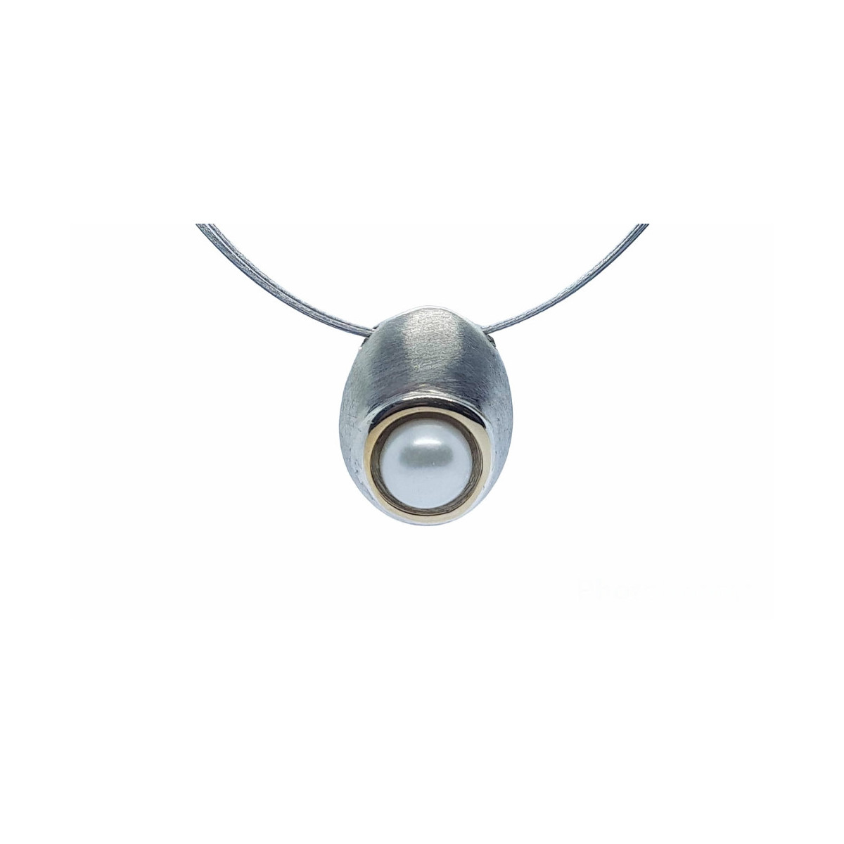 GARGANTILLA DE PLATA Y ORO CON PERLA NATURAL CULTIVADA