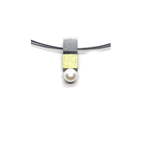 GARGANTILLA DE PLATA Y ORO CON PERLA NATURAL CULTIVADA