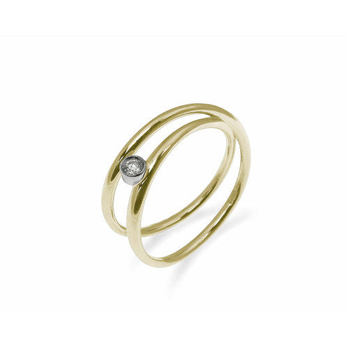 Anillo combinado con oro amarillo y oro blanco con diamante