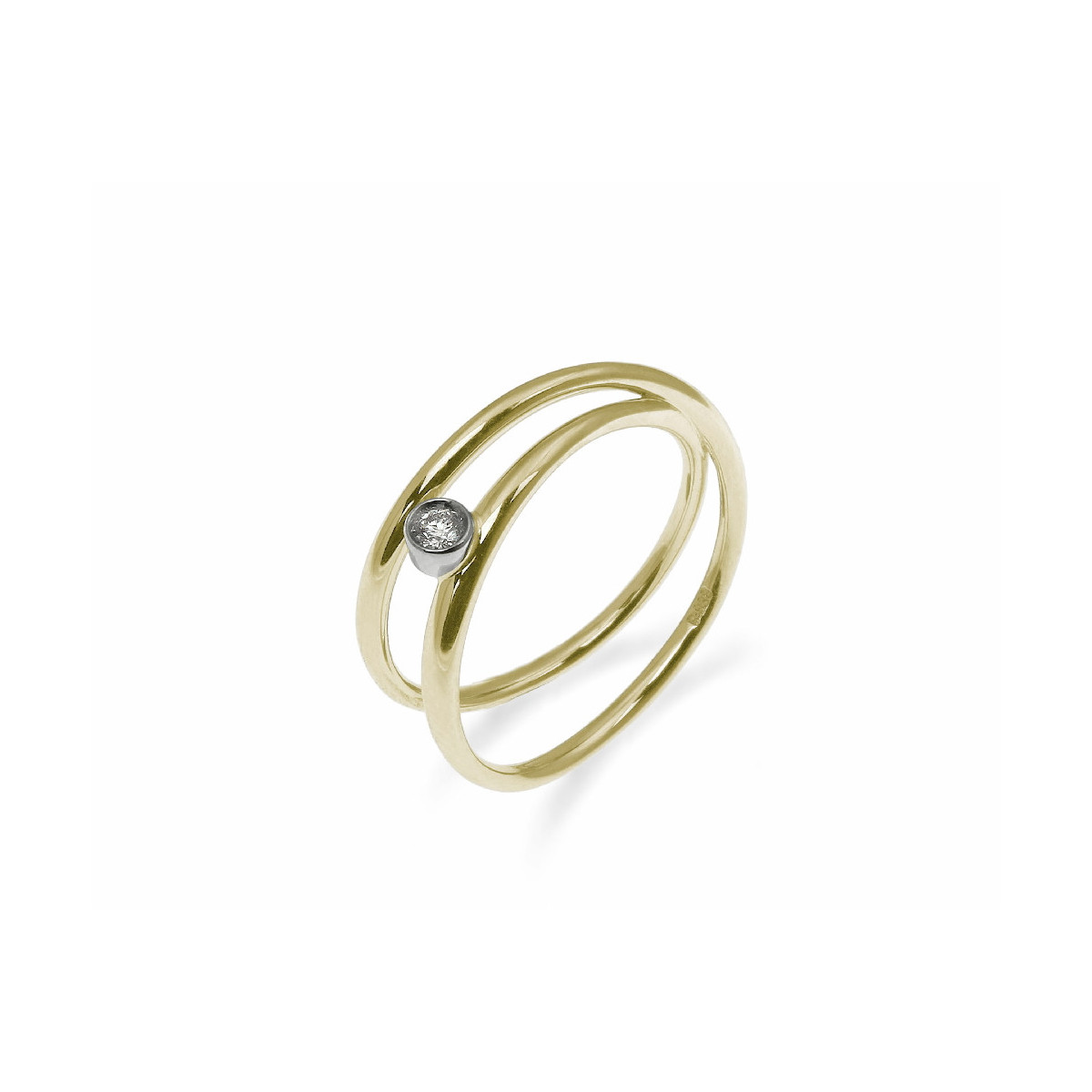 Anillo combinado con oro amarillo y oro blanco con diamante
