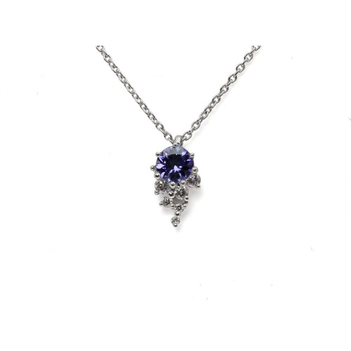 Gargantilla de oro blanco con diamantes y tanzanita
