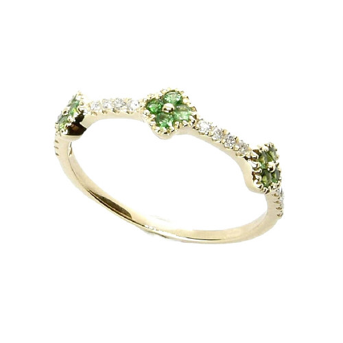 Anillo de oro amarillo con diamantes y tsavoritas