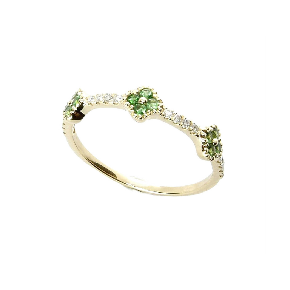 Anillo de oro amarillo con diamantes y tsavoritas