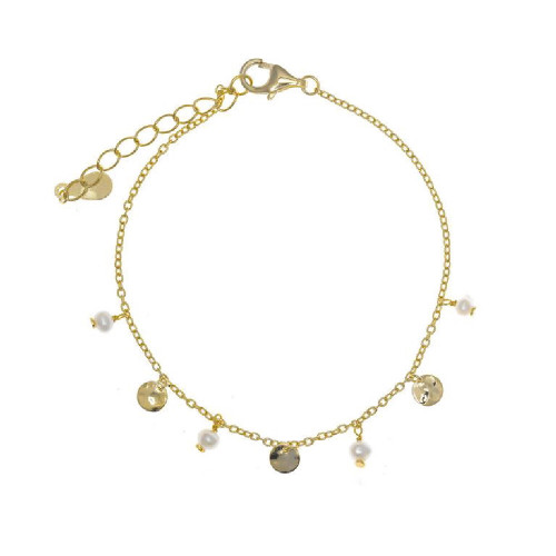Pulsera de plata chapada con placas y perlas naturales
