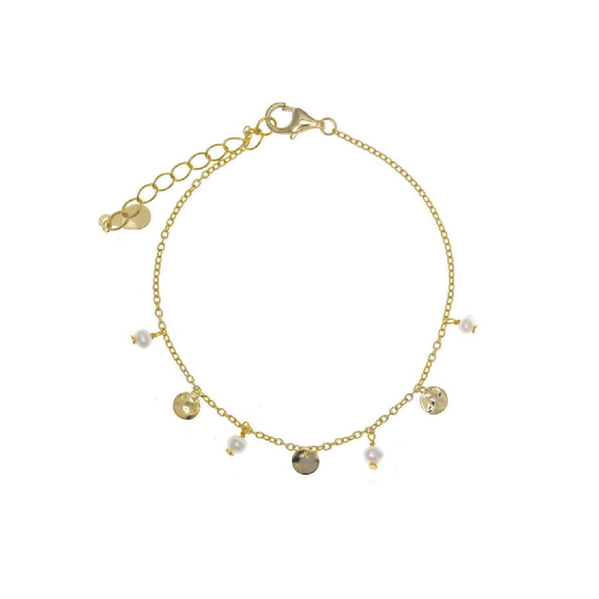 Pulsera de plata chapada con placas y perlas naturales
