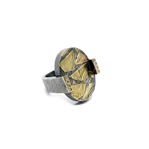 Anillo de plata y oro con diamantes