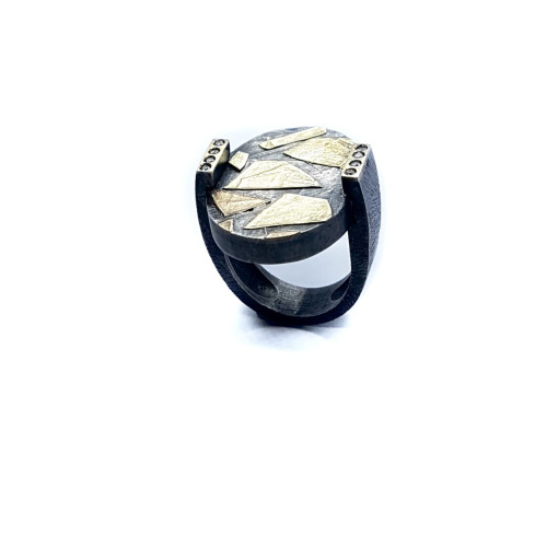 Anillo de plata y oro con diamantes
