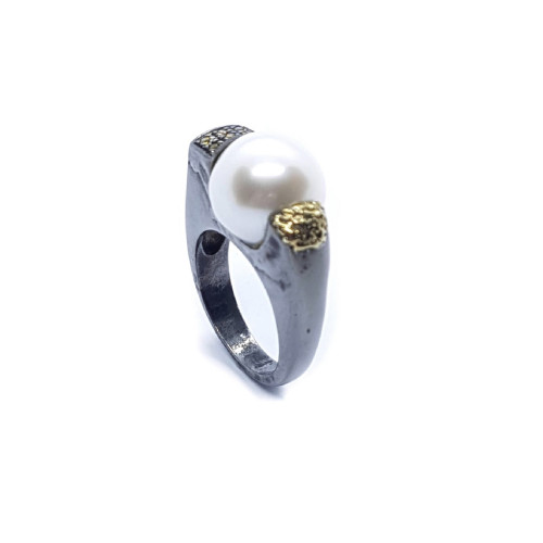Anillo de plata y oro con perla natural cultivada Australiana y zafiros amarillos