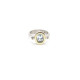Anillo de plata y oro amarillo con diamantes y topacio azul