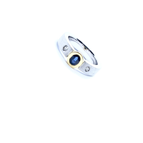Anillo de plata y oro amarillo con diamantes y zafiro
