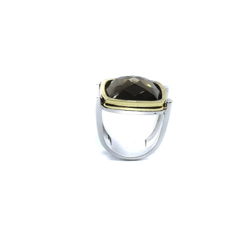 Anillo de plata y oro con cuarzo fumé