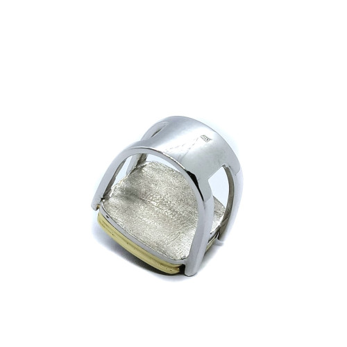 Anillo de plata y oro con cuarzo fumé