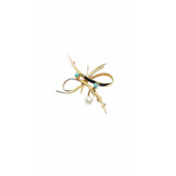 Broche de oro con perlas y turquesas