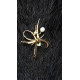 Broche de oro con perlas y turquesas
