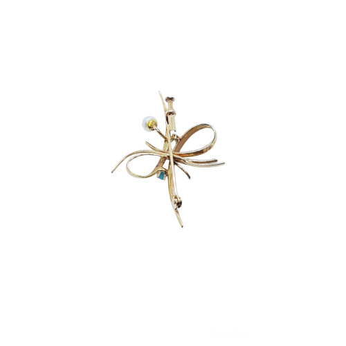 Broche de oro con perlas y turquesas