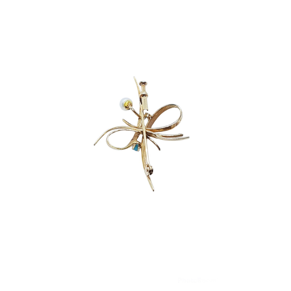 Broche de oro con perlas y turquesas