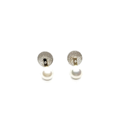 Pendientes de plata y oro amarillo con perla natural cultivada y diamantes