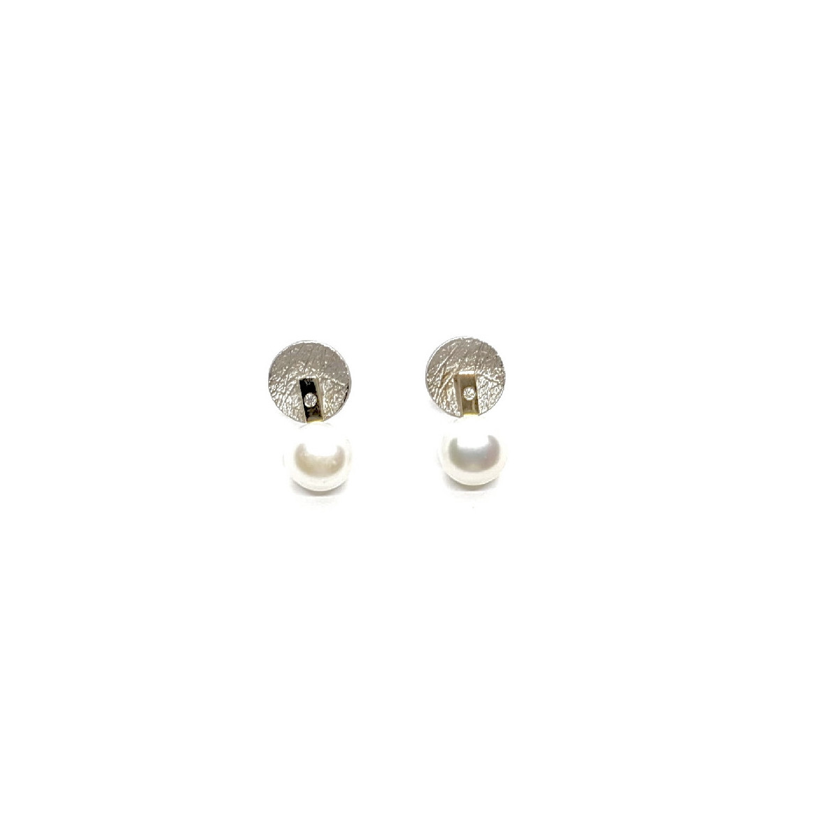 Pendientes de plata y oro amarillo con perla natural cultivada y diamantes