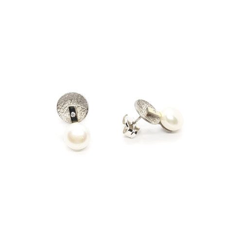 Pendientes de plata y oro amarillo con perla natural cultivada y diamantes