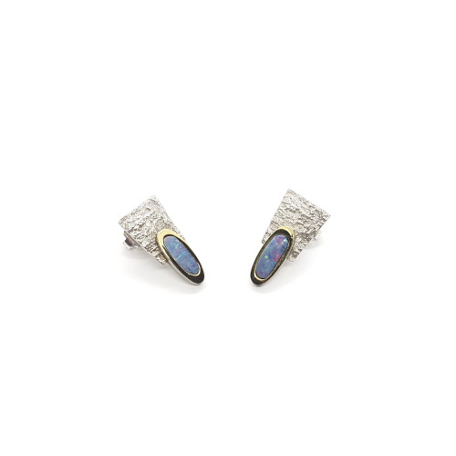 Pendientes de plata y oro amarillo con ópalo