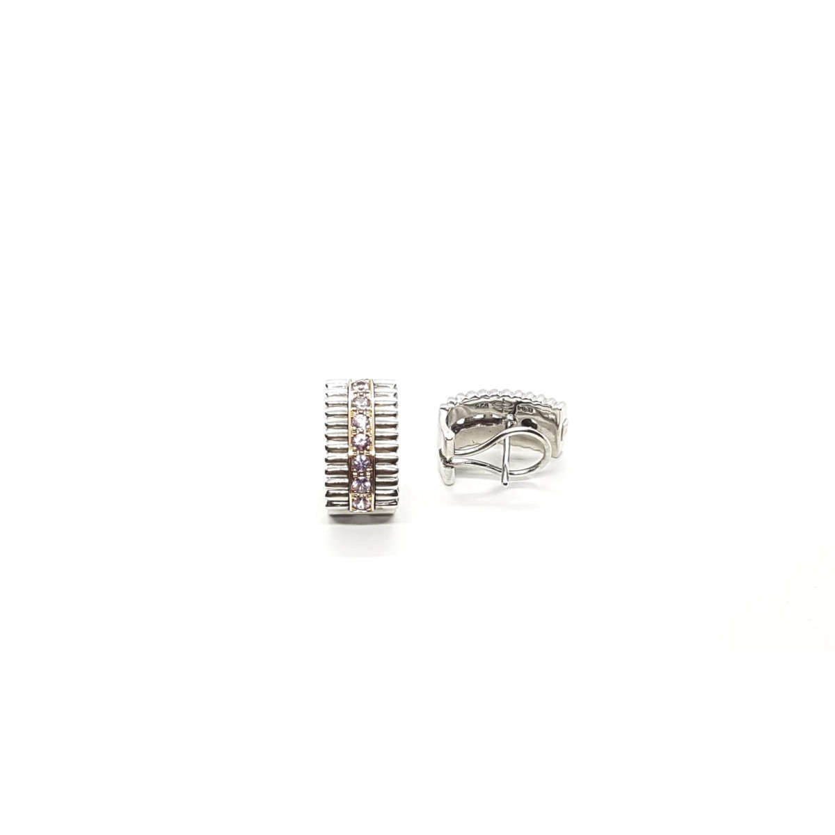 Pendientes de plata y oro con zafiros rosas