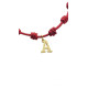 Pulsera articulada de macramé rojo con letra -A- de oro amarillo