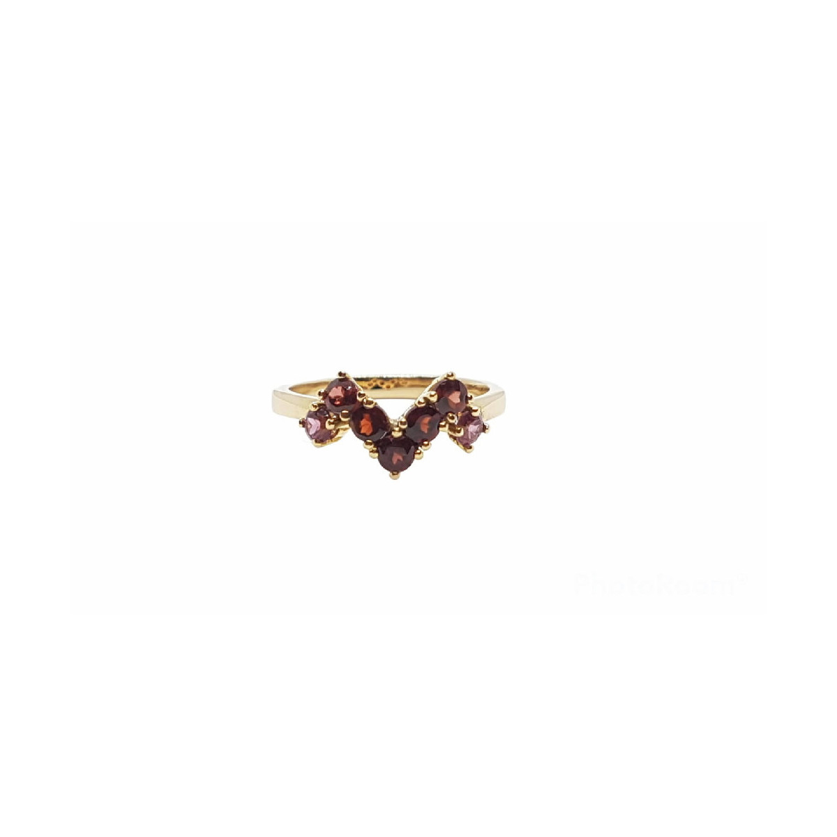 anillo de oro amarillo con turmalinas y granates