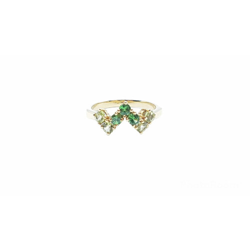 anillo de oro amarillo con peridotos y turmalinas verdes